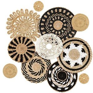 11 Pcs Boho Wall Basket Decor Decorative Bulrush Woven Basket Wall Decor Boho Art Round Farmhouse Hanging Baskets for Kitchen Rustic Home Summer Decorations, Multi Sizes(Boho)