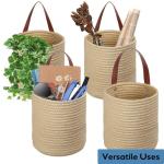 YOUEON Set of 2 Jute Hanging Basket 7.8" x 6.7", Wall Hanging Planter Baskets, Jute Woven Hanging Storage Baskets, Small Woven Baskets for Sunglasses Wallet Keys Flower Plants Towels Toys