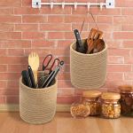 YOUEON Set of 2 Jute Hanging Basket 7.8" x 6.7", Wall Hanging Planter Baskets, Jute Woven Hanging Storage Baskets, Small Woven Baskets for Sunglasses Wallet Keys Flower Plants Towels Toys