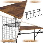 Laundry Room Shelves Wall Mounted with Wire Baskets, Over the Washer and Dryer Shelf with Clothes Drying Rack, Wire Shelves Baskets for Laundry Closet Organization and Storage, Wood+Metal, Black