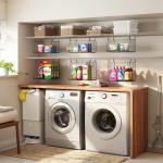 4-Pack Hanging Laundry Room Organizer：Foldable Laundry Room Organizaton Wire Basket with 360°Rotating Hooks Space Saving Over Washer and Dryer Shelves - Metal Laundry Basket Storage, Black Patent