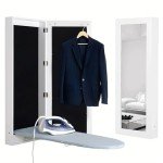GLSCASA Slim Wall Mounted Ironing Board Cabinet, Foldable Ironing Board, Mirrored Door, White