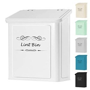 ELITAPRO Lint Holder Bin for Laundry Room - Farmhouse Magnetic Bin With Lid - Wall Mounted Trash Can for Dryer, Washer - Organization and Storage - Hanging Lint Box (White)