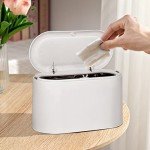 Mini Trash Can with Lid - Removable Small Garbage Can, Tiny Plastic Trash Bin, Pop Up Countertop Wastebasket, Counter Garbage Lint Bin for Bathroom,Office,Kitchen,Desk,Coffee Table(White)