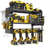 SPACECARE Power Tool Organizer, Drill Holder Wall Mount with 2 Side Pegboards, 3 Layer Garage Organization, Black