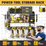 SPACECARE Power Tool Organizer, Drill Holder Wall Mount with 2 Side Pegboards, 3 Layer Garage Organization, Black