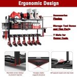 Power Tool Organizer Wall Mount - Pegboard with 7 Drill Holder - Heavy Duty Metal Tool Shelf for Garage Organization