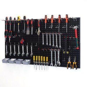 Pegboard Smith 48x24 inch Black Metal Pegboard Kit for Wall Organization with Hooks, Garage Storage Bins, and Utility Tool Board, Efficient Tool Organizer Peg Board