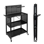 Lumizone 3-Tier Foldable Rolling Tool Cart with Wheels, Utility Cart with Pegboard for Garage Organizer and Tool Storage, Power Tool Storage Cart on Wheels (Tool Cart)
