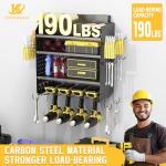 Drill Holder Wall Mount with 8-Outlet Charging Station, 190lbs Load 4 Layers Carbon Steel Heavy-Duty Power Tool Organizer Wall Mount for Garage & Workshop, 4 Drill Holders, Modular Pegboard Rack