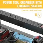 Drill Holder Wall Mount with 8-Outlet Charging Station, 190lbs Load 4 Layers Carbon Steel Heavy-Duty Power Tool Organizer Wall Mount for Garage & Workshop, 4 Drill Holders, Modular Pegboard Rack