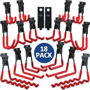 3-H Slatwall Accessories 18 Pack, Slatwall Hooks & Hangers Multi Sizes, Slat Wall Heavy Duty for Space Saving Used as Proslat Accessories with Slatwall Panel(Red)
