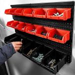 WISION Wall Mounted Storage Bins, 30 Wall Mount Tool Organizer Bins Plastic Parts Rack Container, Easy Access Compartments For Tools, Hardware, Crafts, Office Supplies And More, Blackred
