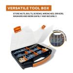 Massca Hardware Organizer box with dividers - 18 Compartments Small Parts Organizer with Accessible Hinged Lid - Durable Plastic Screw Organizer Store Nuts, Bolts, Screws, Nails, & Small Hardware