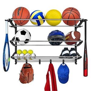 LYNK® Garage Sports Equipment Organizer - Wall Mount Ball Rack - Sports Equipment Storage - Ball Storage for Garage - Garage Toy Storage - Easy to Install Sports Storage Organizer for Garage - Black