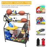 Kinghouse Garage Sports Equipment Organizer, Ball Storage Rack, Ball Storage Garage, Garage Organizer, Rolling Sports Ball Storage Cart, Steel, Black