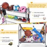 Kinghouse Garage Sports Equipment Organizer, Ball Storage Rack, Toy Storage, Nerf Gun Organization on Wheels for School, Garage, Black, Steel (Grey)