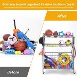 Kinghouse Garage Sports Equipment Organizer, Ball Storage Rack, Toy Storage, Nerf Gun Organization on Wheels for School, Garage, Black, Steel (Grey)