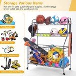 Kinghouse Garage Sports Equipment Organizer, Ball Storage Rack, Toy Storage, Nerf Gun Organization on Wheels for School, Garage, Black, Steel (Grey)