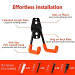 Garage Hooks, 12 Pack Wall Storage Hanger with 2 Extension Cord Straps, Heavy Duty Tool Holder for Utilities Organization, Wall Mount Rack for Garden Lawn Tools, Ladders, Bike, Ski (Orange)