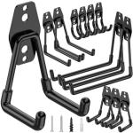 TICONN 12 Pack Heavy Duty Garage Hooks, Steel Utility Wall Storage Hooks, Wall Mount Hanger Organizer for Ladders, Bikes, Tools, Bulky Items (Set, Black)