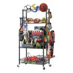 SINGAYE Ball Storage Shelves Shelving Garage Sports Equipment Organizer Basketball Holder Garage for Sports Gear and Toys Rolling Ball Cart with Wheels for Indoor Outdoor Use