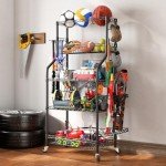 SINGAYE Ball Storage Shelves Shelving Garage Sports Equipment Organizer Basketball Holder Garage for Sports Gear and Toys Rolling Ball Cart with Wheels for Indoor Outdoor Use