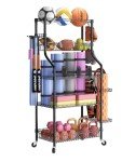SINGAYE Ball Storage Shelves Shelving Garage Sports Equipment Organizer Basketball Holder Garage for Sports Gear and Toys Rolling Ball Cart with Wheels for Indoor Outdoor Use