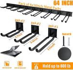 TORACK Tool Storage Rack, Heavy Duty Steel Garage Wall Mount Garden Tool Organizer for Ladders, Chairs, Shovels, Broom, Power tools (8-Pack 5.7"-11" Mixed Hooks, up to 800 lbs)