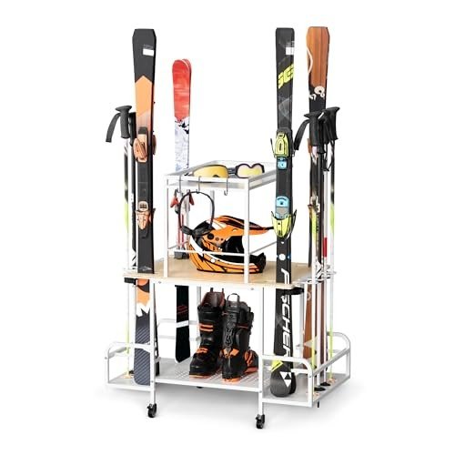 bimiti freestanding ski storage rack 2-tier organizer