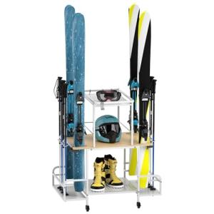 yeshine Freestanding Ski Storage Rack, Floor Stand Ski Storage Rack for Garage, Heavy Duty Steel Ski Organizer Holders for 4 Skis, Poles, Boots, Bags, and More Ski Supplies