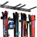 Aking Ace Wall Mount Ski Storage Rack,Garage Snowboard Storage Organizer 8 Pairs Metal Hooks Indoor Outdoor System Organization
