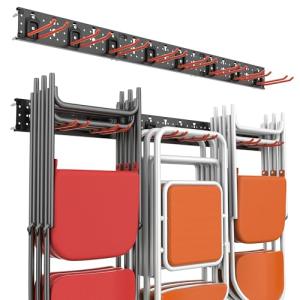 Wallmaster Wall Mount Garage Organizer Tool Storage Rack, Heavy Duty Folding Chair Hangers with 8 Adjustable Hooks, 48-inch Tracks, Max Load 300lbs