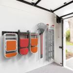 Wallmaster Wall Mount Garage Organizer Tool Storage Rack, Heavy Duty Folding Chair Hangers with 8 Adjustable Hooks, 48-inch Tracks, Max Load 300lbs