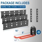 Wallmaster Wall Mount Garage Organizer Tool Storage Rack, Heavy Duty Folding Chair Hangers with 8 Adjustable Hooks, 48-inch Tracks, Max Load 300lbs