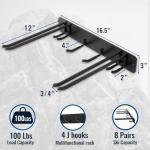 Aking Ace Wall Mount Ski Storage Rack,Garage Snowboard Storage Organizer 8 Pairs Metal Hooks Indoor Outdoor System Organization