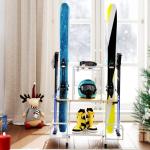 yeshine Freestanding Ski Storage Rack, Floor Stand Ski Storage Rack for Garage, Heavy Duty Steel Ski Organizer Holders for 4 Skis, Poles, Boots, Bags, and More Ski Supplies