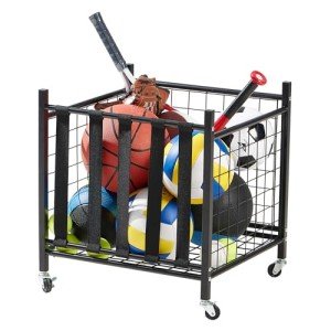 True & Tidy® Metal Storage Cart with Straps and Wheels, Elastic Straps Locking Wheels Indoor Outdoor Steel Equipment Ball Cart Holder, Stuffed Animal Toy Storage Organizer - Home, Garage, School, Gym