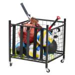 True & Tidy® Metal Storage Cart with Straps and Wheels, Elastic Straps Locking Wheels Indoor Outdoor Steel Equipment Ball Cart Holder, Stuffed Animal Toy Storage Organizer - Home, Garage, School, Gym