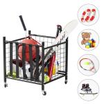True & Tidy® Metal Storage Cart with Straps and Wheels, Elastic Straps Locking Wheels Indoor Outdoor Steel Equipment Ball Cart Holder, Stuffed Animal Toy Storage Organizer - Home, Garage, School, Gym