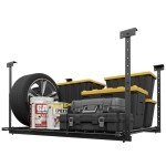 Jusgym 45-Inch x 45-Inch Overhead Garage Storage Rack, 17"-28" Height Adjustable Garage Storage Organization Systerm, Heavy Duty Metal Garage Ceiling Storage Racks, 250LBS Weight Capacity, Black