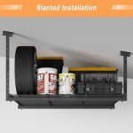 Jusgym 45-Inch x 45-Inch Overhead Garage Storage Rack, 17"-28" Height Adjustable Garage Storage Organization Systerm, Heavy Duty Metal Garage Ceiling Storage Racks, 250LBS Weight Capacity, Black