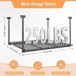 Jusgym 45-Inch x 45-Inch Overhead Garage Storage Rack, 17"-28" Height Adjustable Garage Storage Organization Systerm, Heavy Duty Metal Garage Ceiling Storage Racks, 250LBS Weight Capacity, Black