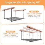 Jusgym 45-Inch x 45-Inch Overhead Garage Storage Rack, 17"-28" Height Adjustable Garage Storage Organization Systerm, Heavy Duty Metal Garage Ceiling Storage Racks, 250LBS Weight Capacity, Black