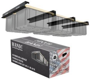 HANDT Overhead Garage Storage Rack, Connectable Heavy Duty Metal Ceiling Rails For Garage Storage Organization Shelving System, Hanging Racks For Tote Containers, Supports Up To 6 Bins, 4 Sets Black
