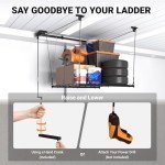 eShelf Adjustable Overhead Garage Storage Rack, 4x4ft Garage Ceiling Storage Lift, Heavy Duty Garage Storage Lift System With 300lbs Weight Capacity, Perfect for Kayaks, Ladders