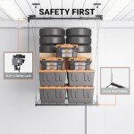 eShelf Adjustable Overhead Garage Storage Rack, 4x4ft Garage Ceiling Storage Lift, Heavy Duty Garage Storage Lift System With 300lbs Weight Capacity, Perfect for Kayaks, Ladders