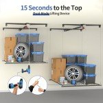 KOKORACKER Overhead Garage Storage Rack, 4x4 Ft Ceiling Storage Lift，Adjustable Heavy-Duty Mounted Garage Storage Organization System, 250lbs Capacity