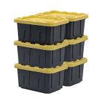BLACK & YELLOW®, 5-Gallon Heavy Duty Tough Storage Container & Snap-Tight Lid, (8.6" H x 12.3" W x 16.4" D), Weather-Resistant Design and Stackable Organization Tote [6 Pack]