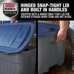 Rubbermaid Roughneck️ 40 Gallon Storage Totes, Pack of 2, Durable Stackable Storage Containers with Hinged Lids, Nestable Plastic Storage Bins for Tools, Toy Storage, Grey and Dark Indigo Metallic